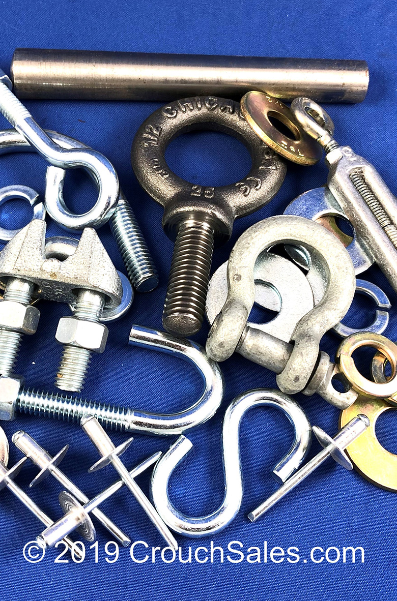 assortment of eye bolts and other parts